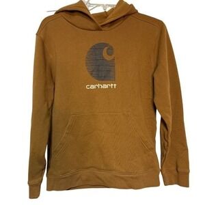 Carhartt Youth Hooded Sweatshirt Brown Size L 14/16 Kangaroo Pocket Durable Warm